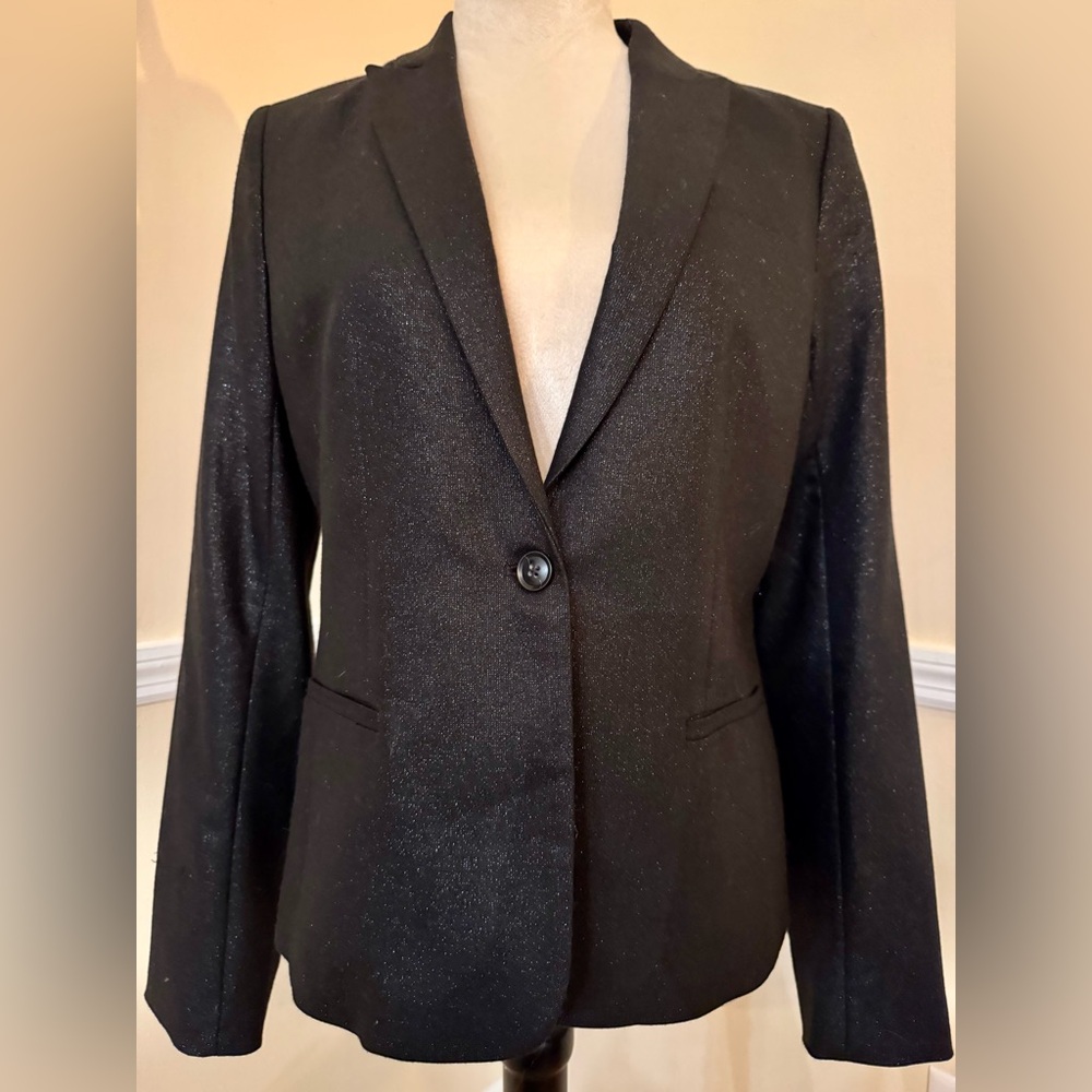 ☕️✨ NWT Shimmer Banana Republic Stretch Wool Blend Blazer Black w/ Copper - Sz 6